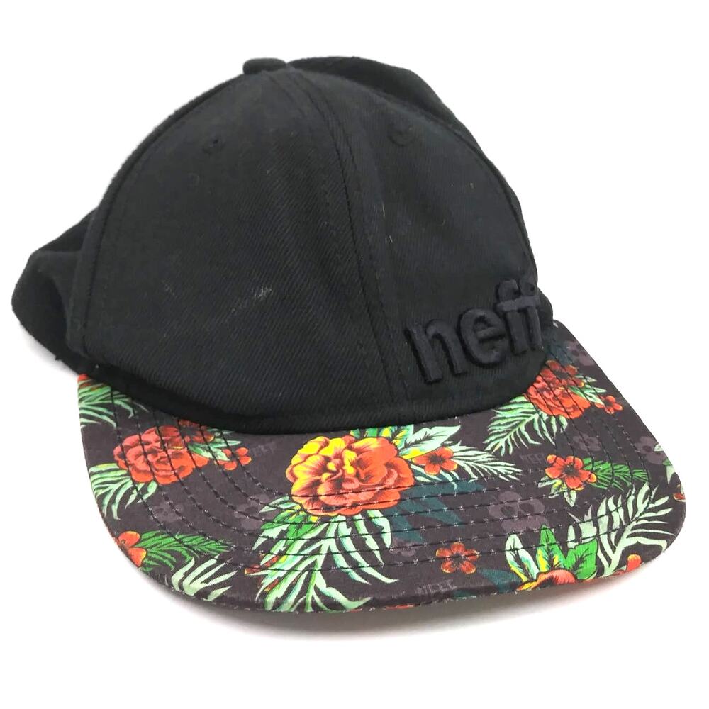 Neff black crown with floral visor with adjustable closure baseball cap